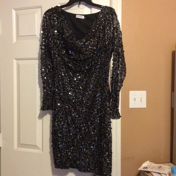 calvin klein black sequin dress
